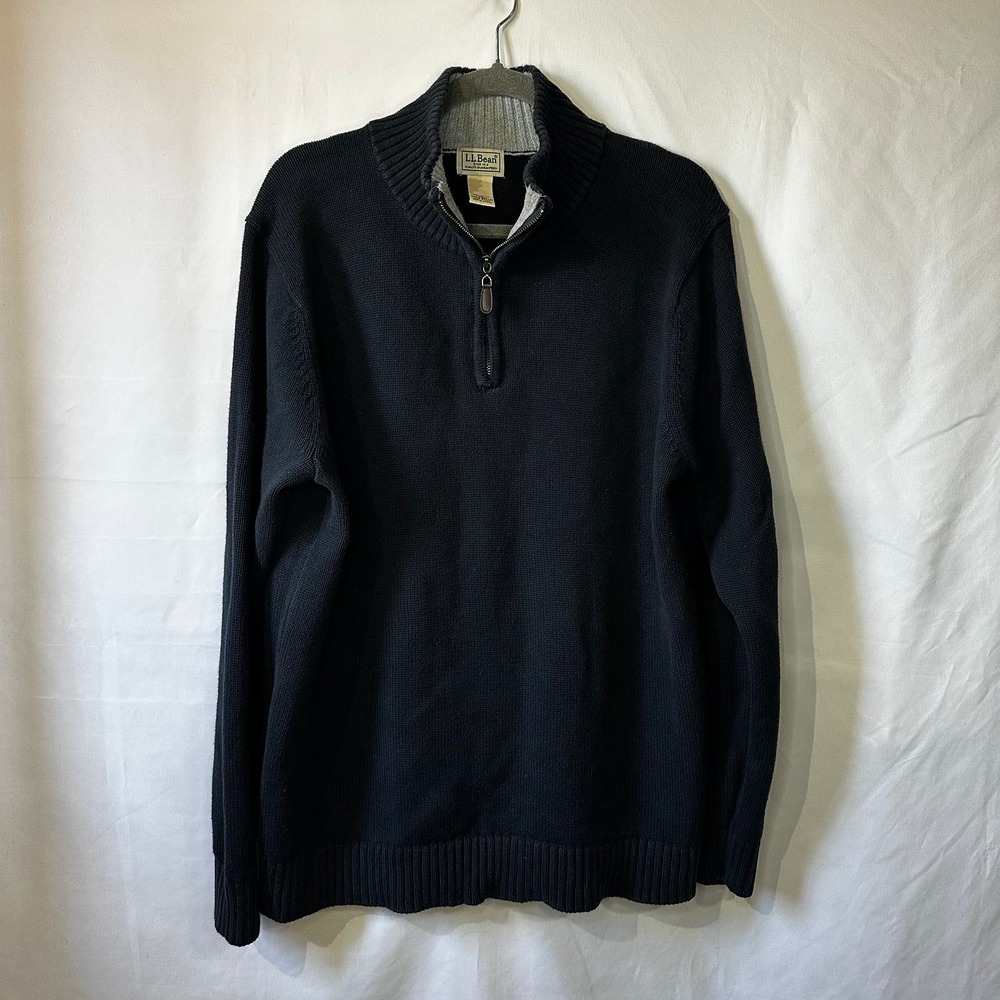 LL Bean 1/4 Zip Pullover Navy Knit Sweater Mens  L Tall